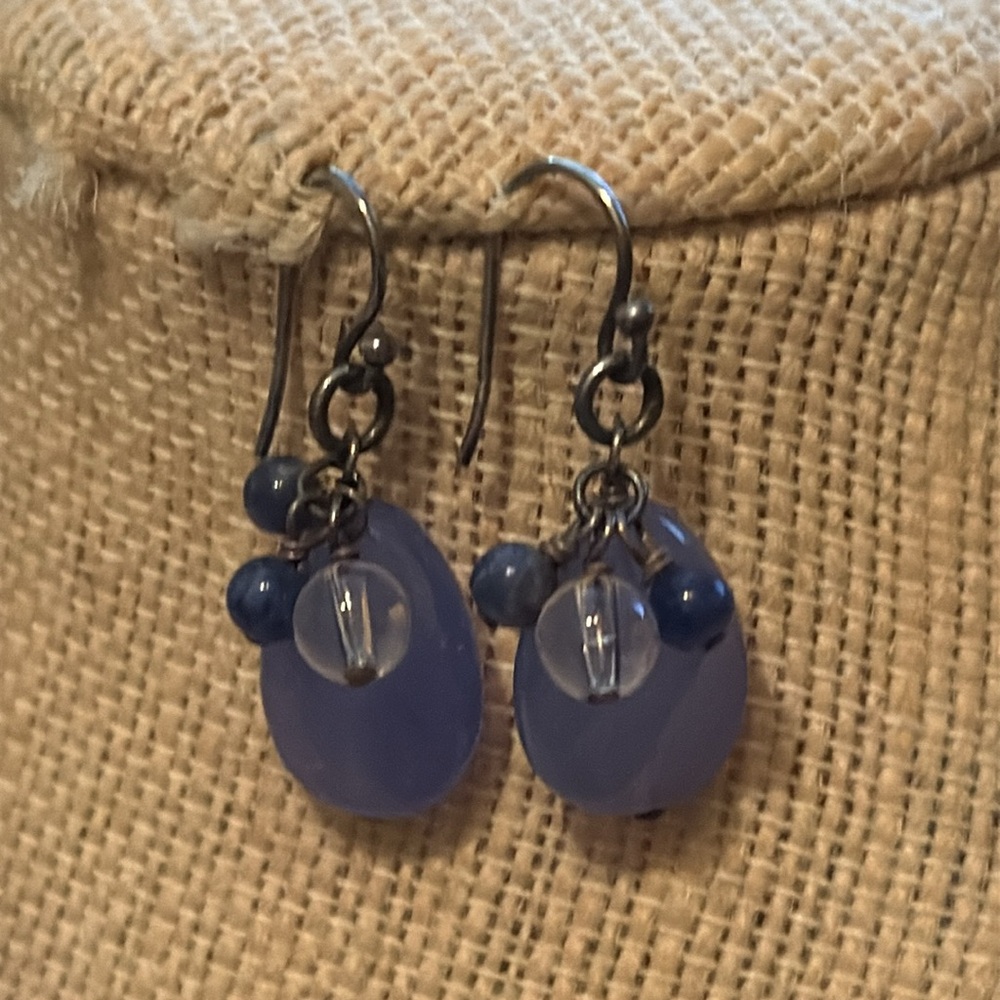 Retired Silpada Blue Sodalite Iolite Pearls Chalcedon Sterling Silver Earrings - Picture 3 of 4